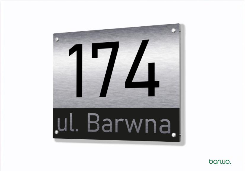 Metalowa tabliczka adresowa – srebrna z czarną ramką, wzór (art. 104-0010)