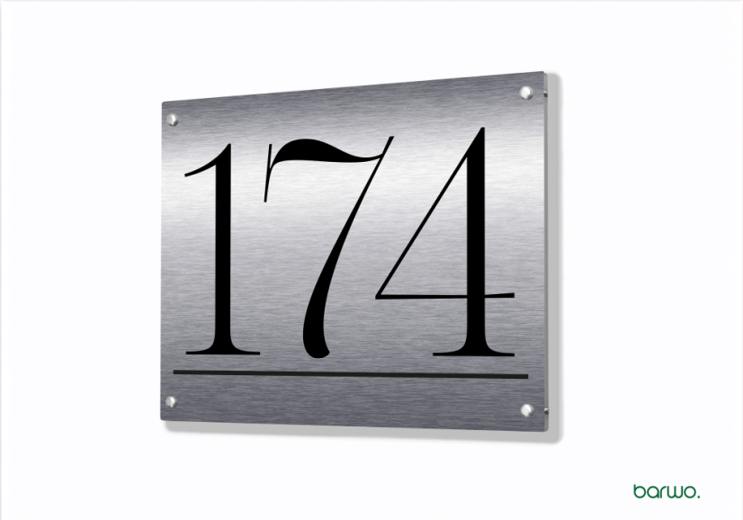 Srebrna tabliczka z numerem domu – personalizowana, druk UV, wzór (art. 104-0027)