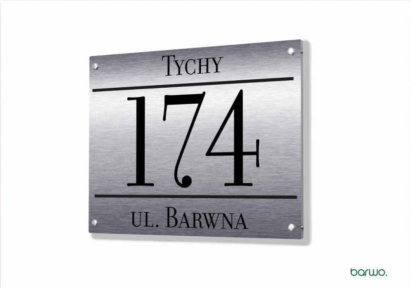 Tabliczka adresowa z nazwą miejscowości - personalizowana, srebrna, wzór (art. 104-0028)