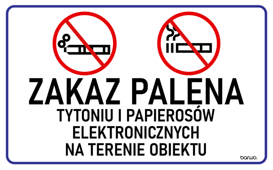 Tabliczka „Zakaz palenia tytoniu i papierosów elektronicznych na terenie obiektu” PCV 3mm 32x21cm (art. 111-0023)